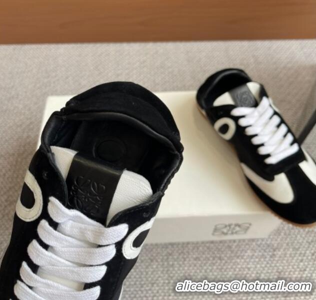 Stylish Loewe Ballet Runner 2.0 Sneakers in calfskin, nylon and suede Black/White 0221033