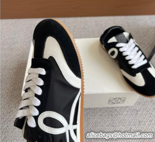 Stylish Loewe Ballet Runner 2.0 Sneakers in calfskin, nylon and suede Black/White 0221033