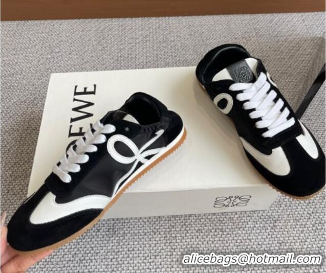 Stylish Loewe Ballet Runner 2.0 Sneakers in calfskin, nylon and suede Black/White 0221033