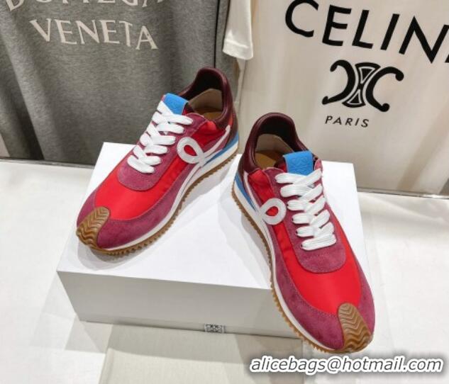 Top Design Loewe Flow Runner Sneakers in calfskin, nylon and suede Red 0221041