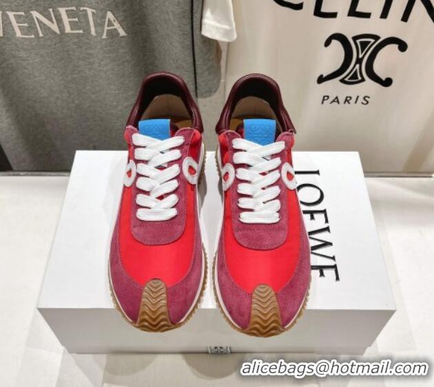 Top Design Loewe Flow Runner Sneakers in calfskin, nylon and suede Red 0221041