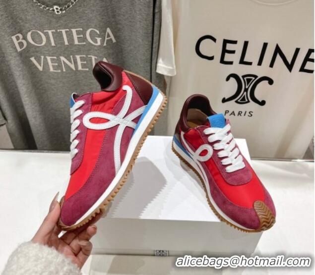 Top Design Loewe Flow Runner Sneakers in calfskin, nylon and suede Red 0221041