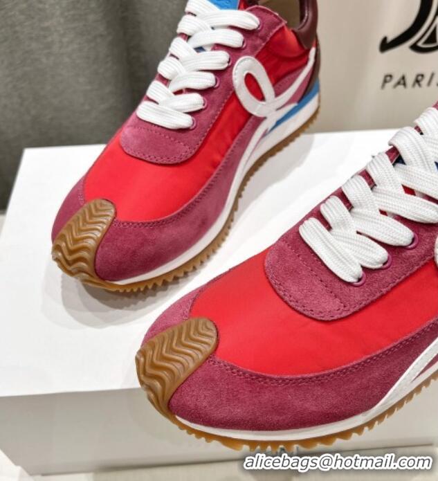 Top Design Loewe Flow Runner Sneakers in calfskin, nylon and suede Red 0221041