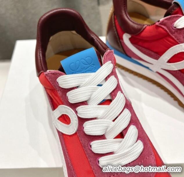 Top Design Loewe Flow Runner Sneakers in calfskin, nylon and suede Red 0221041