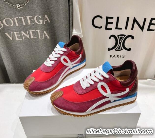 Top Design Loewe Flow Runner Sneakers in calfskin, nylon and suede Red 0221041