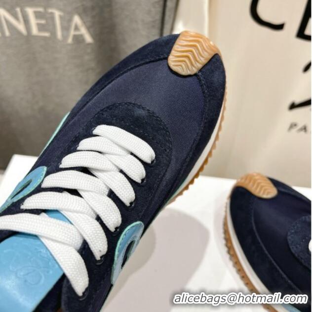 Shop Duplicate Loewe Flow Runner Sneakers in calfskin, nylon and suede Dark Blue 0221040