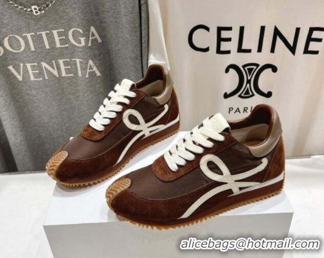 Good Quality Loewe Flow Runner Sneakers in calfskin, nylon and suede Dark Brown 0221038