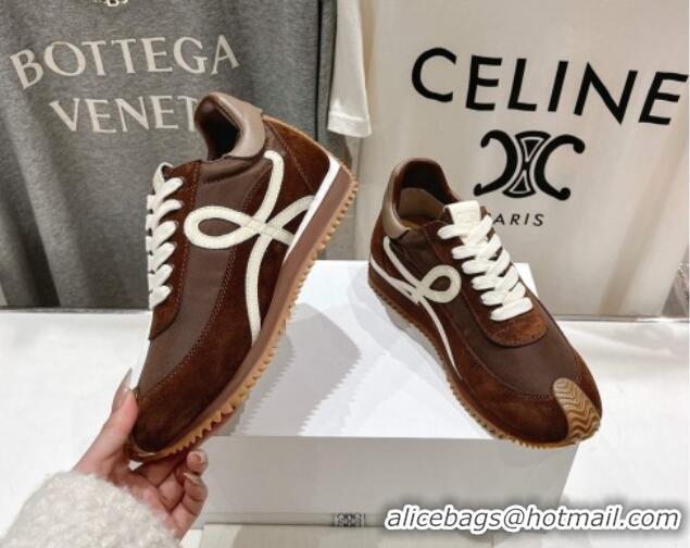 Good Quality Loewe Flow Runner Sneakers in calfskin, nylon and suede Dark Brown 0221038