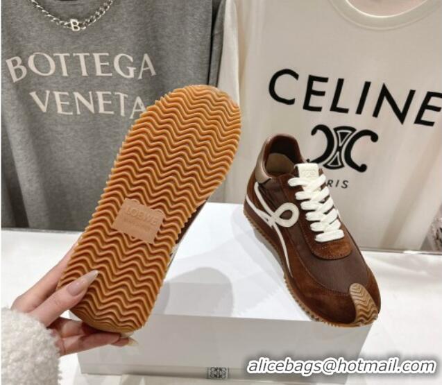 Good Quality Loewe Flow Runner Sneakers in calfskin, nylon and suede Dark Brown 0221038