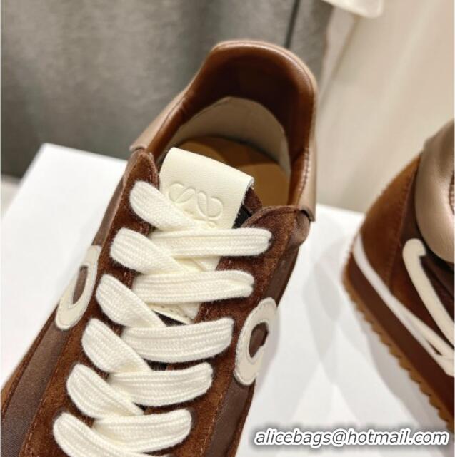 Good Quality Loewe Flow Runner Sneakers in calfskin, nylon and suede Dark Brown 0221038