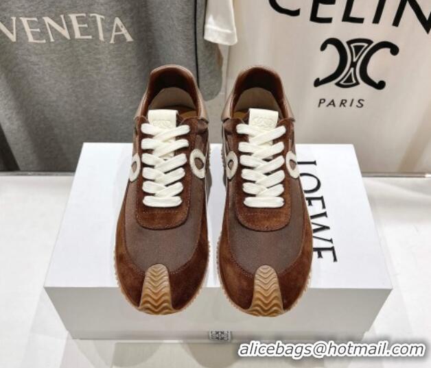 Good Quality Loewe Flow Runner Sneakers in calfskin, nylon and suede Dark Brown 0221038