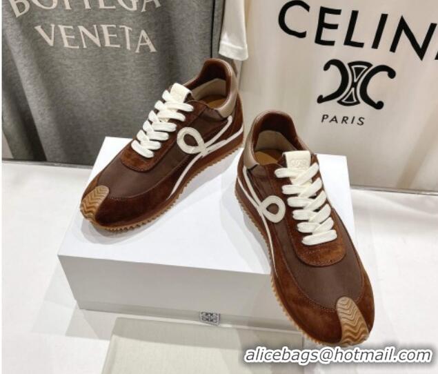 Good Quality Loewe Flow Runner Sneakers in calfskin, nylon and suede Dark Brown 0221038