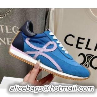 Popular Style Loewe Flow Runner Sneakers in calfskin, nylon and suede Light Blue 0221039