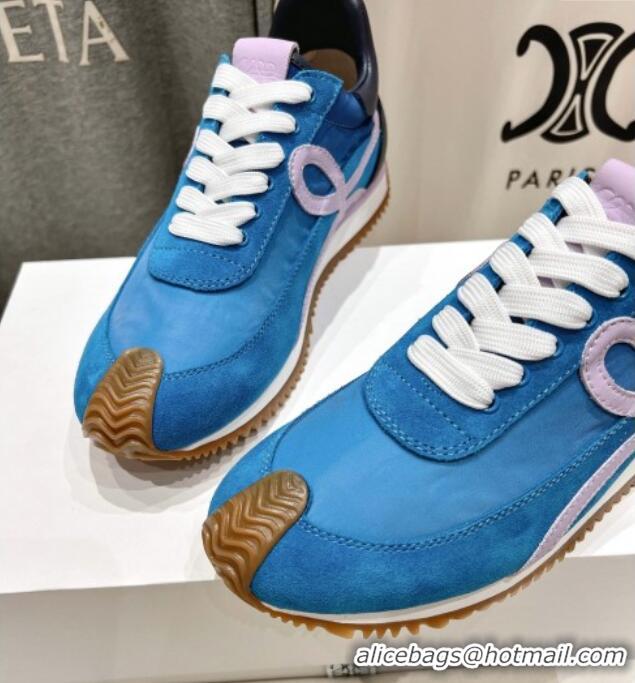 Popular Style Loewe Flow Runner Sneakers in calfskin, nylon and suede Light Blue 0221039