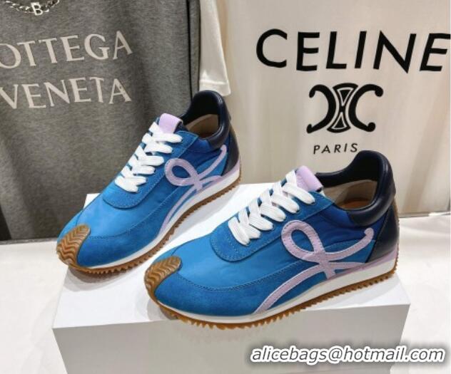 Popular Style Loewe Flow Runner Sneakers in calfskin, nylon and suede Light Blue 0221039