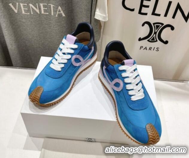 Popular Style Loewe Flow Runner Sneakers in calfskin, nylon and suede Light Blue 0221039