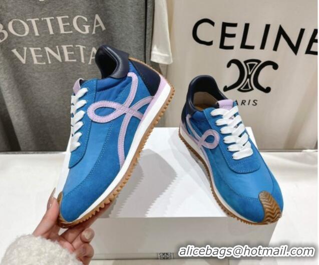 Popular Style Loewe Flow Runner Sneakers in calfskin, nylon and suede Light Blue 0221039