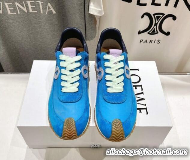 Popular Style Loewe Flow Runner Sneakers in calfskin, nylon and suede Light Blue 0221039