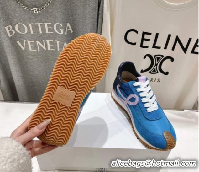 Popular Style Loewe Flow Runner Sneakers in calfskin, nylon and suede Light Blue 0221039