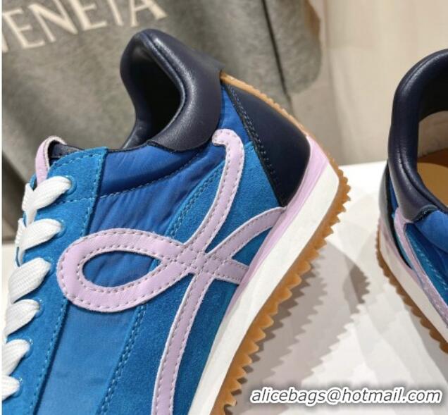 Popular Style Loewe Flow Runner Sneakers in calfskin, nylon and suede Light Blue 0221039