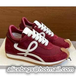 Best Grade Loewe Flow Runner Sneakers in calfskin, nylon and suede Dark Burgundy 0221044