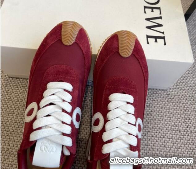 Best Grade Loewe Flow Runner Sneakers in calfskin, nylon and suede Dark Burgundy 0221044