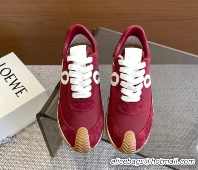 Best Grade Loewe Flow Runner Sneakers in calfskin, nylon and suede Dark Burgundy 0221044