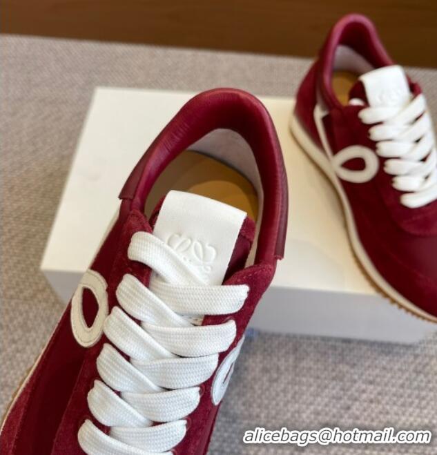 Best Grade Loewe Flow Runner Sneakers in calfskin, nylon and suede Dark Burgundy 0221044