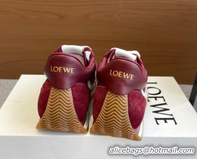 Best Grade Loewe Flow Runner Sneakers in calfskin, nylon and suede Dark Burgundy 0221044