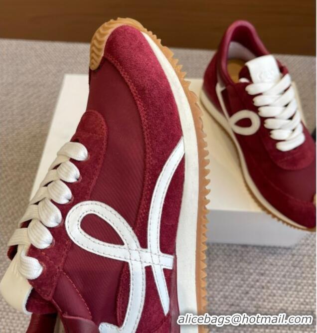 Best Grade Loewe Flow Runner Sneakers in calfskin, nylon and suede Dark Burgundy 0221044