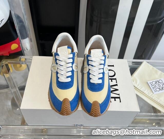 Pretty Style Loewe Flow Runner Sneakers in calfskin, nylon and suede Beige/Blue 0221045