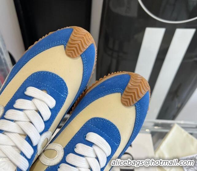 Pretty Style Loewe Flow Runner Sneakers in calfskin, nylon and suede Beige/Blue 0221045