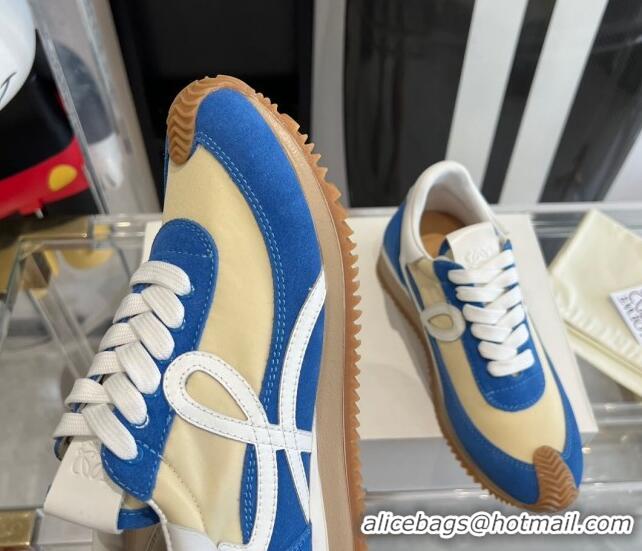 Pretty Style Loewe Flow Runner Sneakers in calfskin, nylon and suede Beige/Blue 0221045