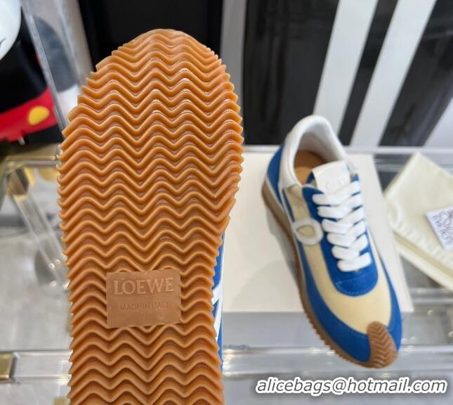 Pretty Style Loewe Flow Runner Sneakers in calfskin, nylon and suede Beige/Blue 0221045