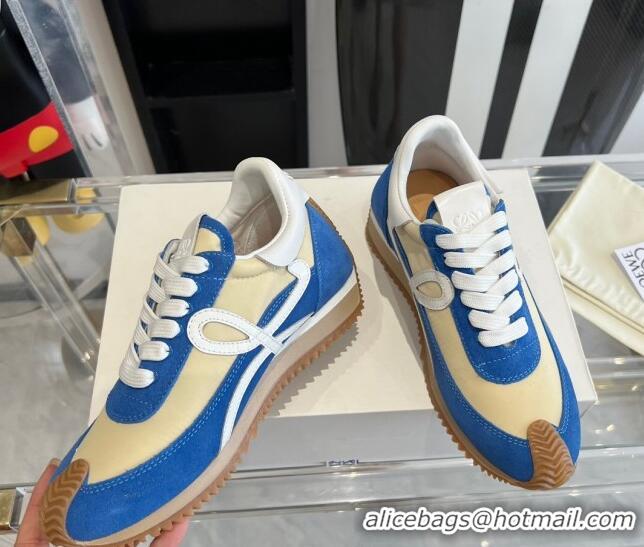 Pretty Style Loewe Flow Runner Sneakers in calfskin, nylon and suede Beige/Blue 0221045