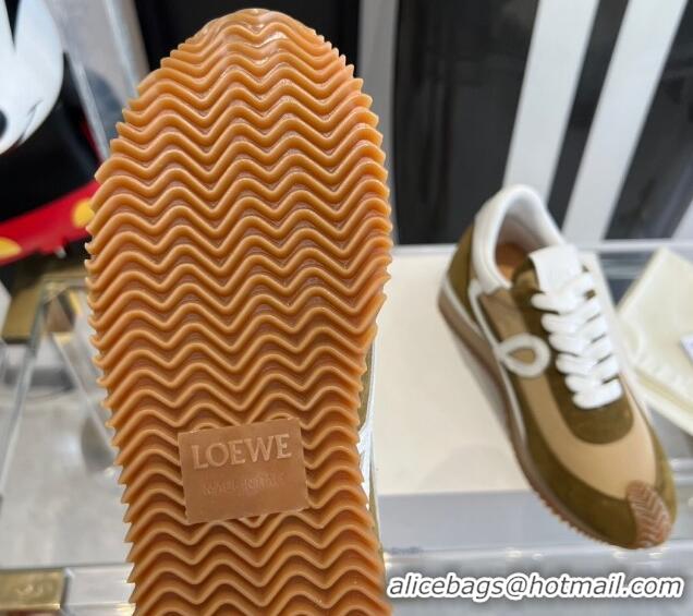 Top Grade Loewe Flow Runner Sneakers in calfskin, nylon and suede Beige/Brown 0221049