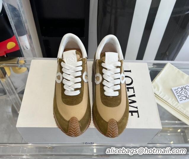 Top Grade Loewe Flow Runner Sneakers in calfskin, nylon and suede Beige/Brown 0221049