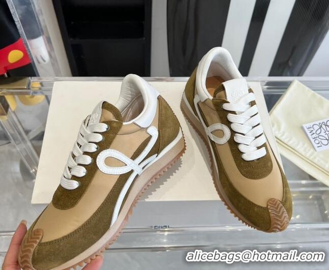 Top Grade Loewe Flow Runner Sneakers in calfskin, nylon and suede Beige/Brown 0221049