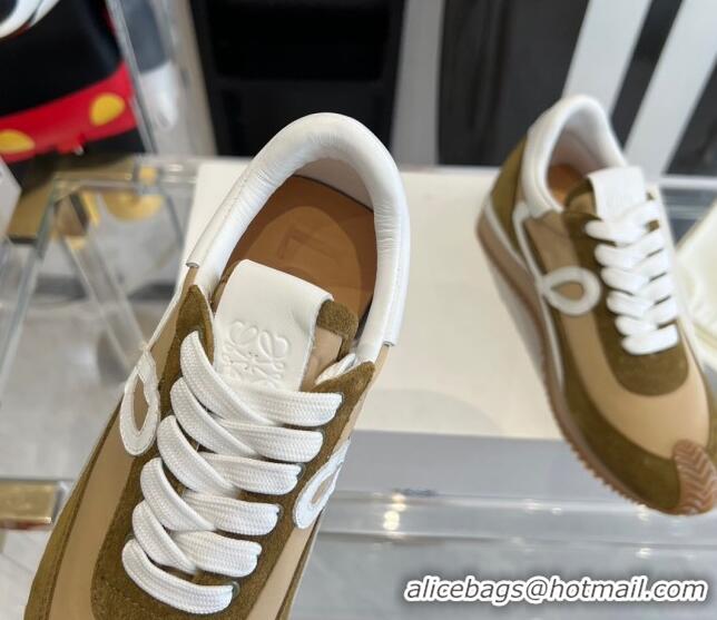 Top Grade Loewe Flow Runner Sneakers in calfskin, nylon and suede Beige/Brown 0221049