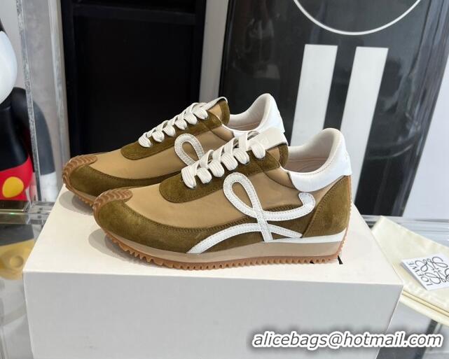 Top Grade Loewe Flow Runner Sneakers in calfskin, nylon and suede Beige/Brown 0221049