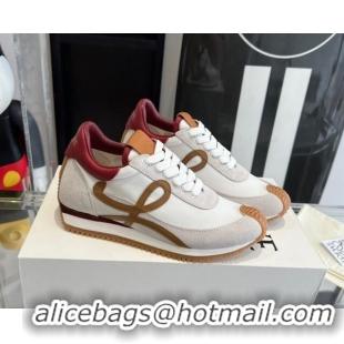 Durable Loewe Flow Runner Sneakers in calfskin, nylon and suede White/Burgundy 0221051