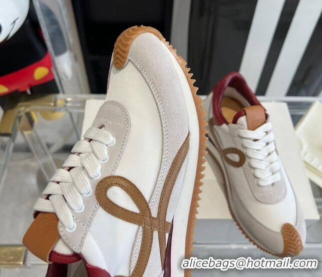 Durable Loewe Flow Runner Sneakers in calfskin, nylon and suede White/Burgundy 0221051