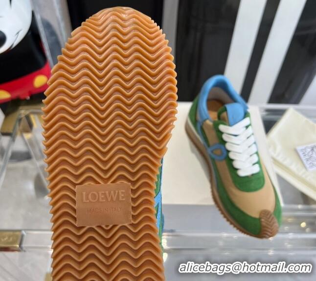 Low Cost Loewe Flow Runner Sneakers in calfskin, nylon and suede Green/Beige 0221046