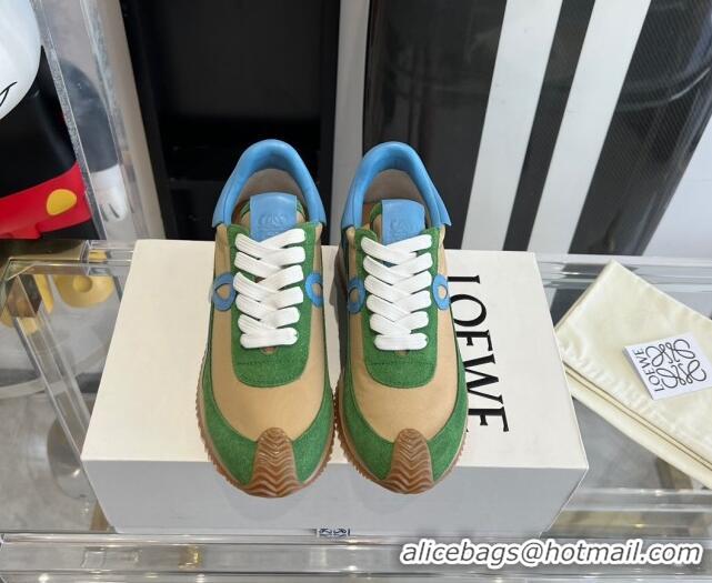 Low Cost Loewe Flow Runner Sneakers in calfskin, nylon and suede Green/Beige 0221046