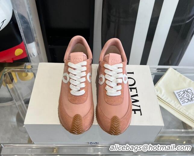 Luxurious Loewe Women's Flow Runner Sneakers in calfskin, nylon and suede Pink 0221048