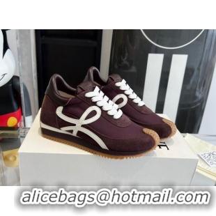 Sophisticated Loewe Flow Runner Sneakers in calfskin, nylon and suede Dark Purple 0221050