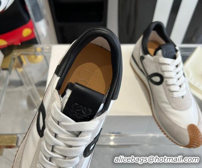 Low Price Loewe Flow Runner Sneakers in calfskin, nylon and suede White/Black 0221052