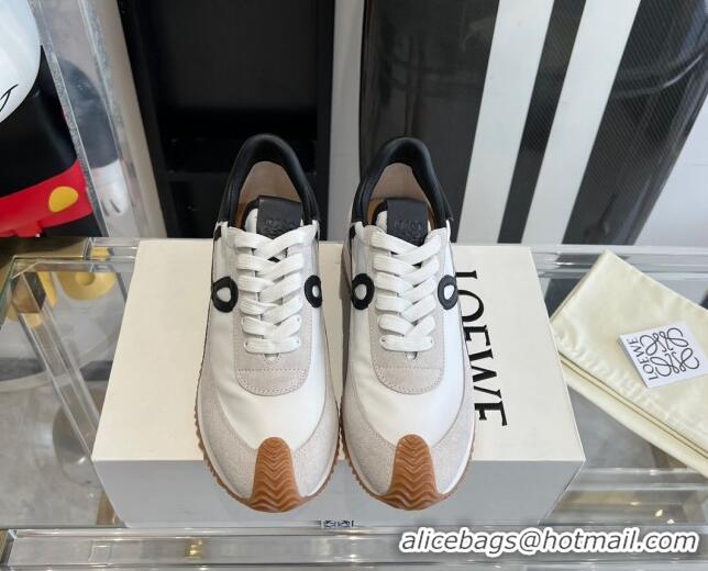 Low Price Loewe Flow Runner Sneakers in calfskin, nylon and suede White/Black 0221052