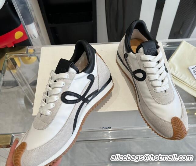 Low Price Loewe Flow Runner Sneakers in calfskin, nylon and suede White/Black 0221052