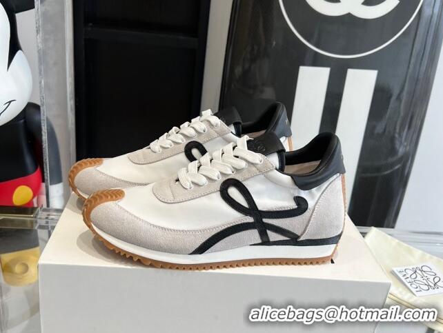 Low Price Loewe Flow Runner Sneakers in calfskin, nylon and suede White/Black 0221052